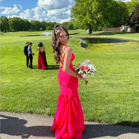Sherri Hill Coral Pink Prom Dress - Picture 6 of 6